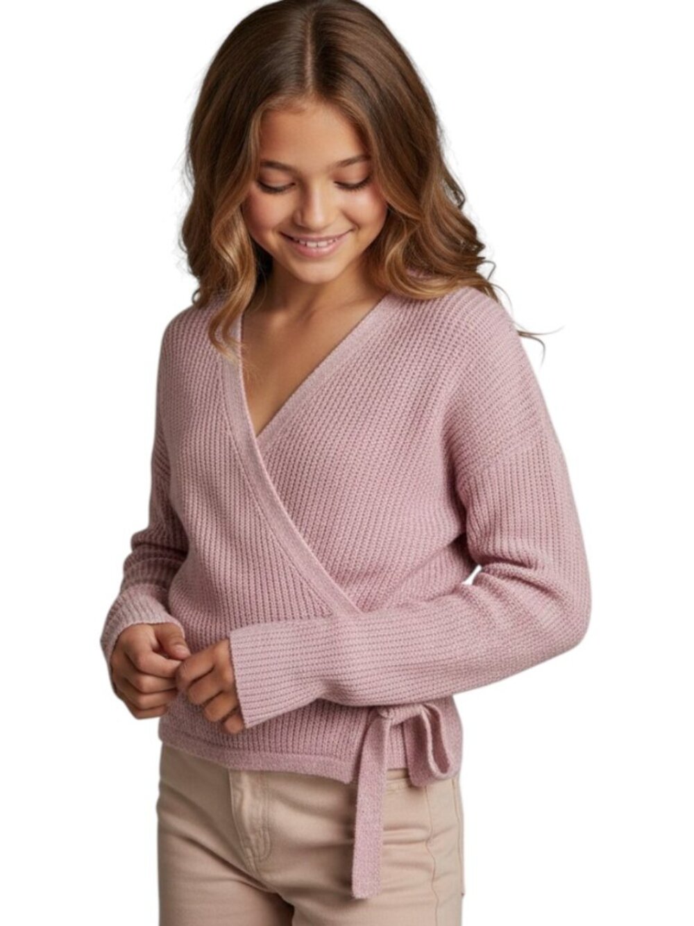 Old Navy Faux Wrap Knit Sweater, Pink, Size Girl's XL